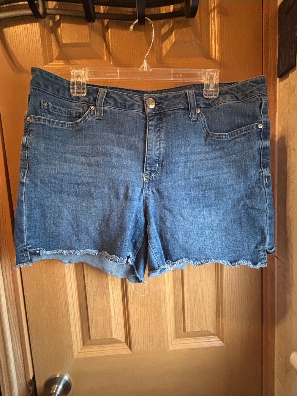 Seven7 Classic Blue Denim Frayed Hem Shorts